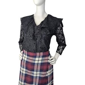 Vintage Black Lace Ruffle Blouse – Sheer  Top, Whimsygoth, XS–S